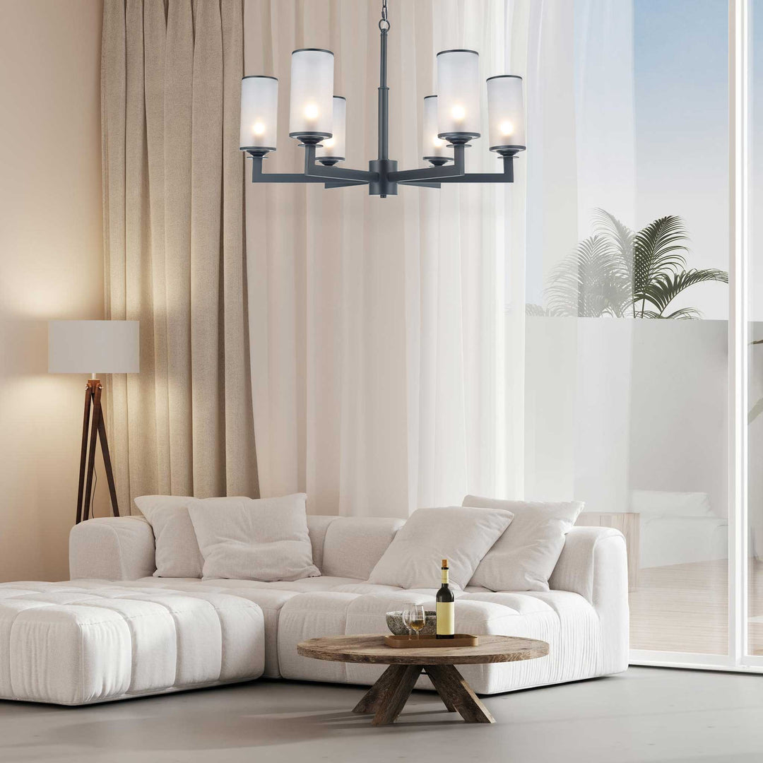 Provincial Collection - 6 Light Chandelier - Frosted Glass - Matte Black