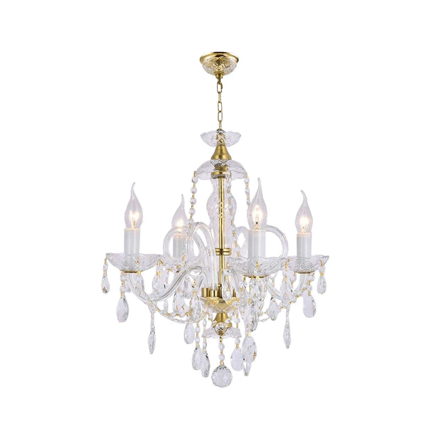 Bohemian Prague 4 Arm Crystal Chandelier - Brass Fixtures