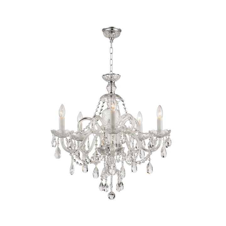 Bohemian Prague 5 Arm Crystal Chandelier - Chrome Fixtures - Designer Chandelier Australia