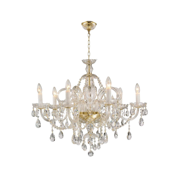 Bohemian Prague 8 Arm Crystal Chandelier - Brass Fixtures