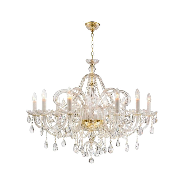 Bohemian Prague 10 Arm Crystal Chandelier - Brass Fixtures