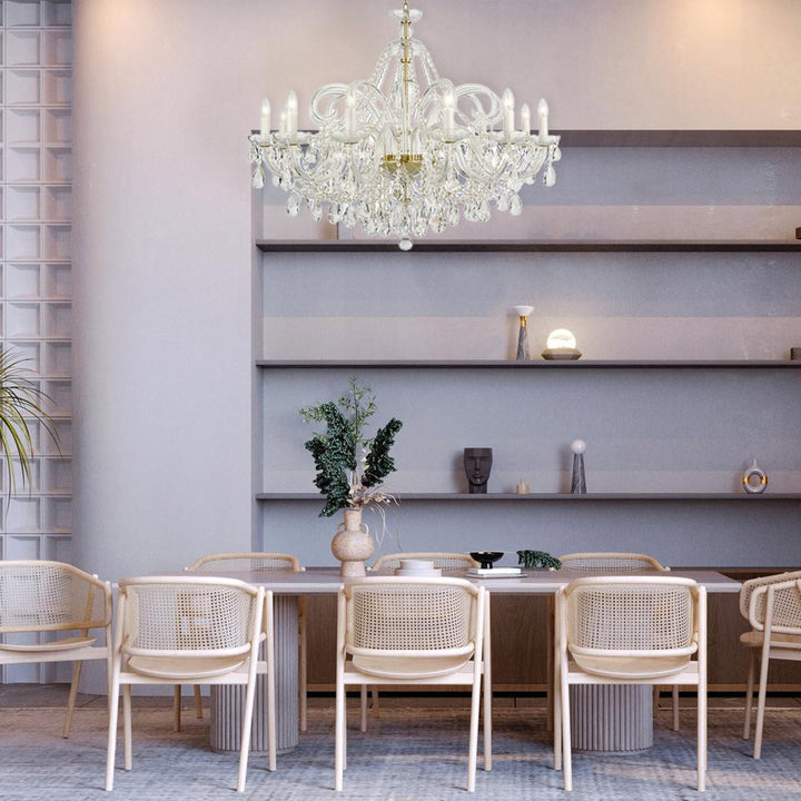 Bohemian Prague 12 Arm Crystal Chandelier - Brass Fixtures