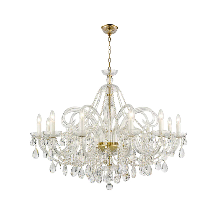 Bohemian Prague 12 Arm Crystal Chandelier - Brass Fixtures