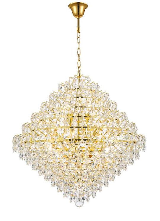 NewYork - Diamond Edge Crystal Pendant Light - 60cm - Gold Fixtures