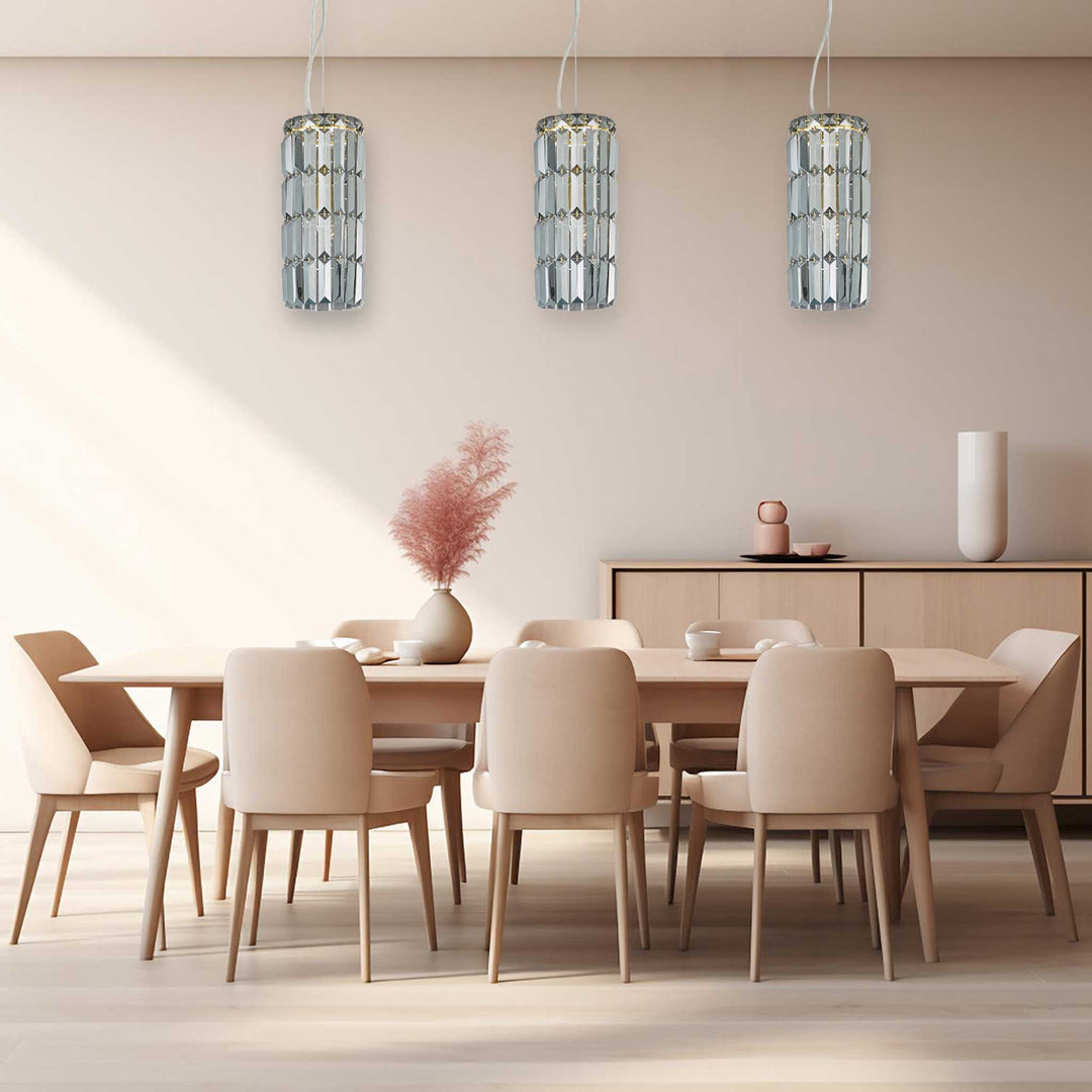 Modular Cylinder Crystal Pendant - Round - Height 37cm - Light Gold - Smoke Crystal