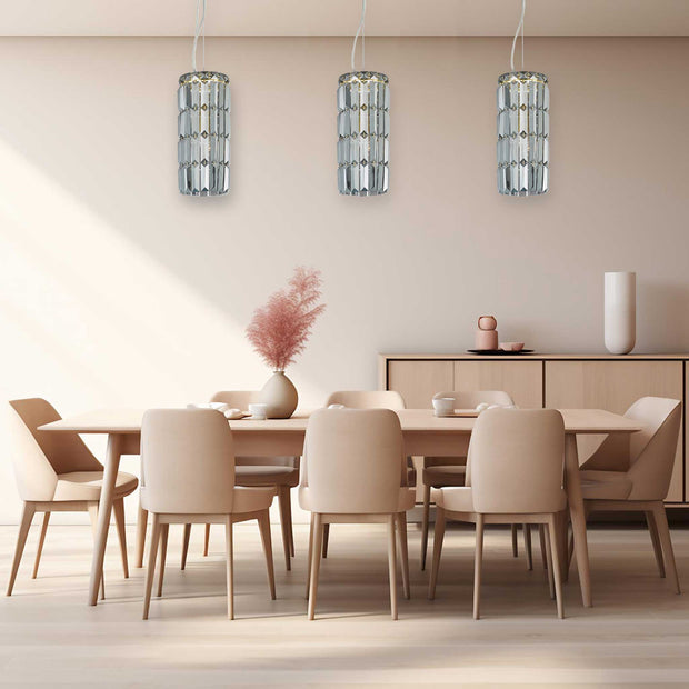 Modular Cylinder Crystal Pendant - Round - Height 37cm - Light Gold - Smoke Crystal