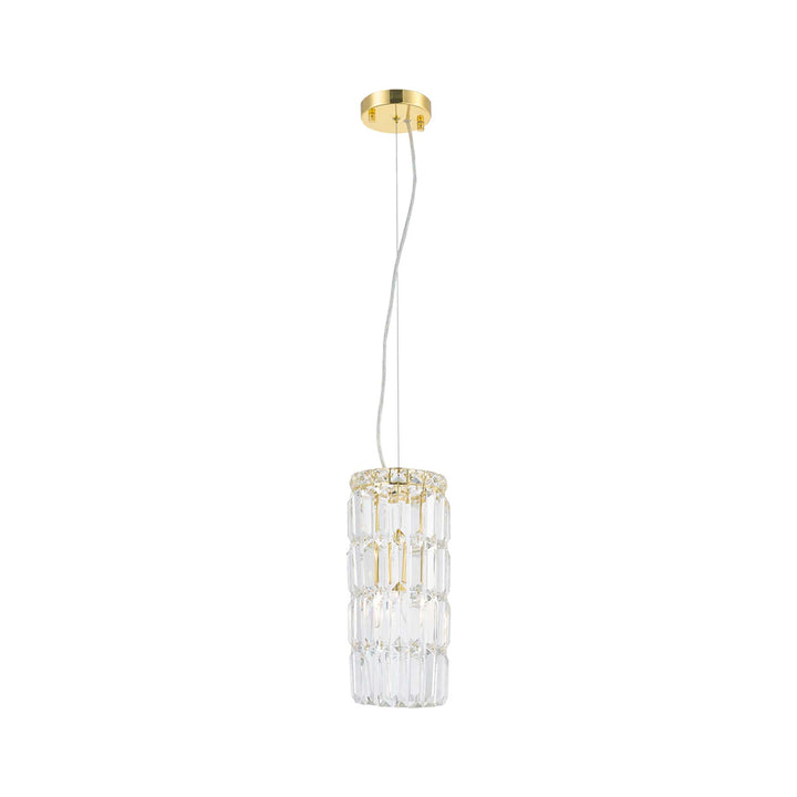 Modular Cylinder Crystal Pendant - Round - Height 37cm - Light Gold - Clear Crystal
