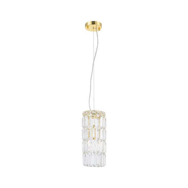 Modular Cylinder Crystal Pendant - Round - Height 37cm - Light Gold - Clear Crystal