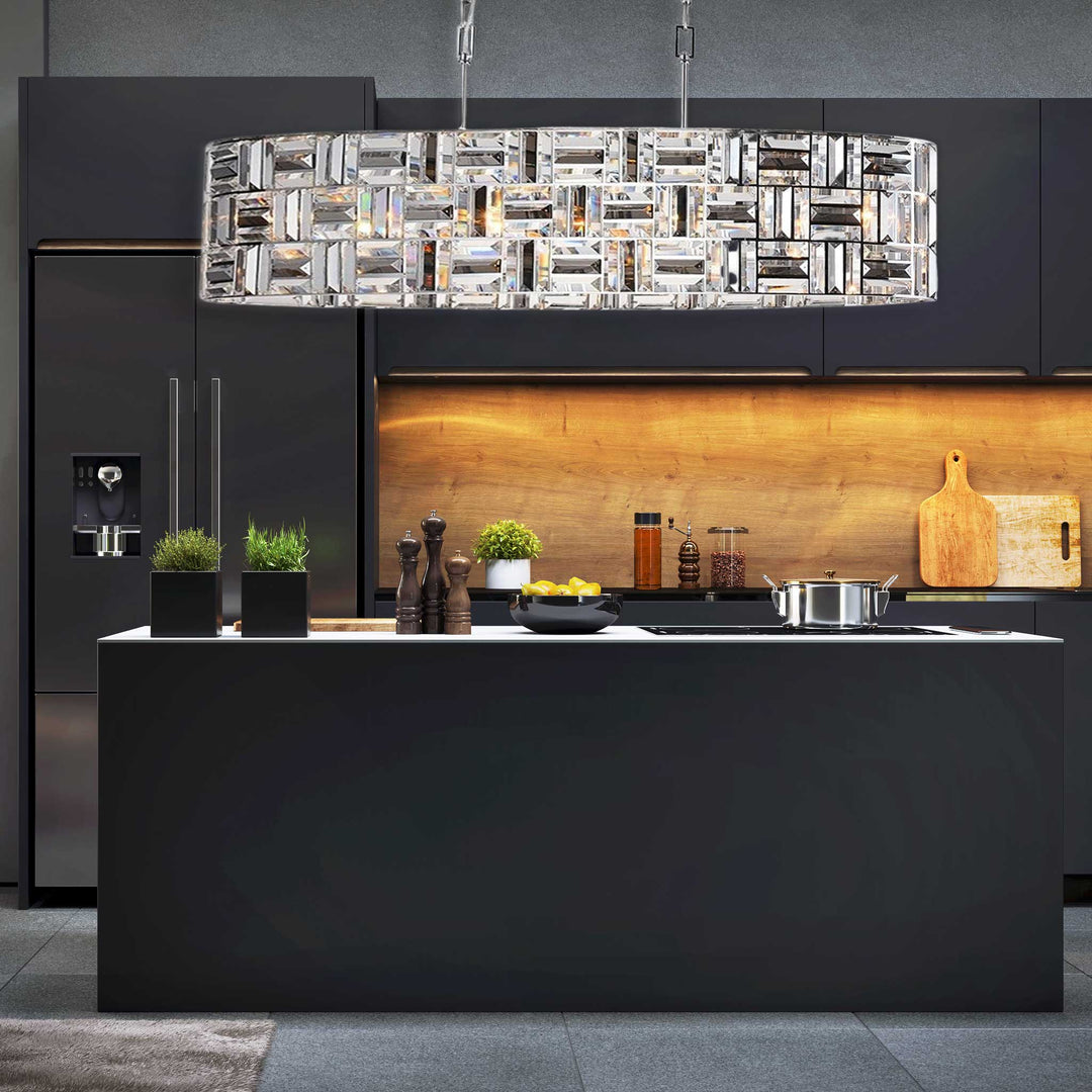 Aurora Oval - NewYork Pendant Chandelier - Length: 120cm - Chrome