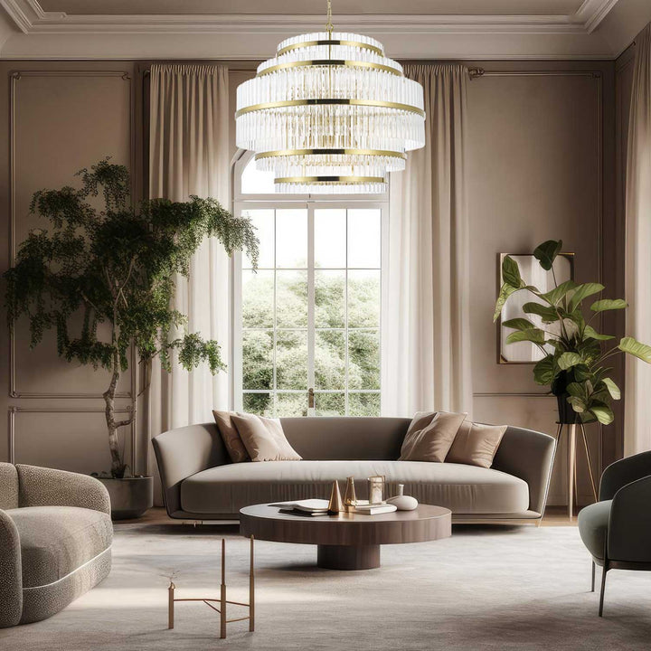 Harlow Collection - 5 Layer Chandelier - Satin Brass - Designer Chandelier Australia