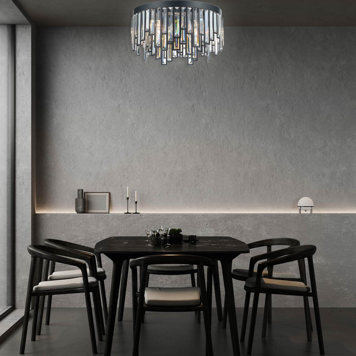Rhea Collection- Flush Mount Chandelier- 50cm- Matte Black - Designer Chandelier Australia