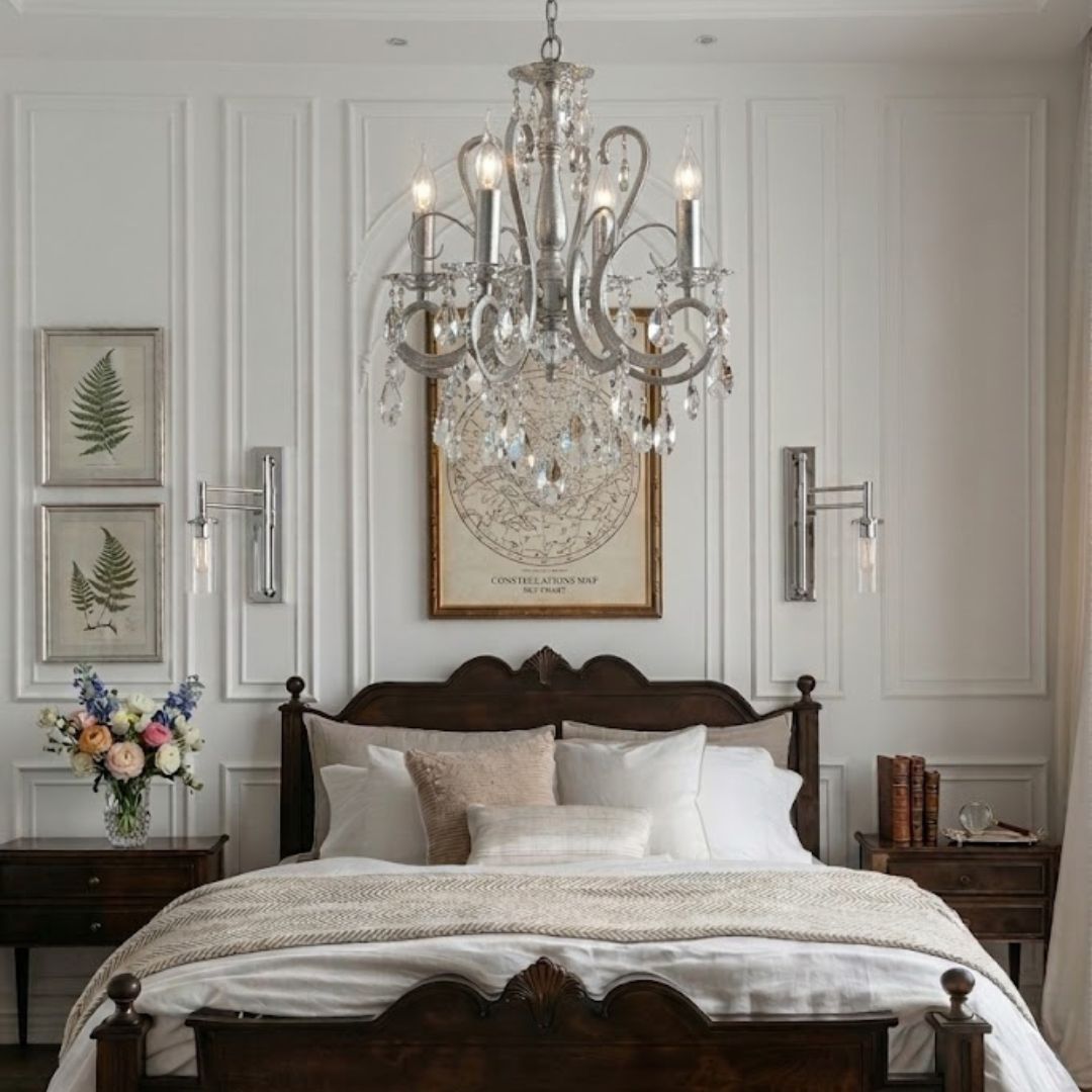 NewYork Princess 4 Arm Chandelier- Chrome- W:42cm