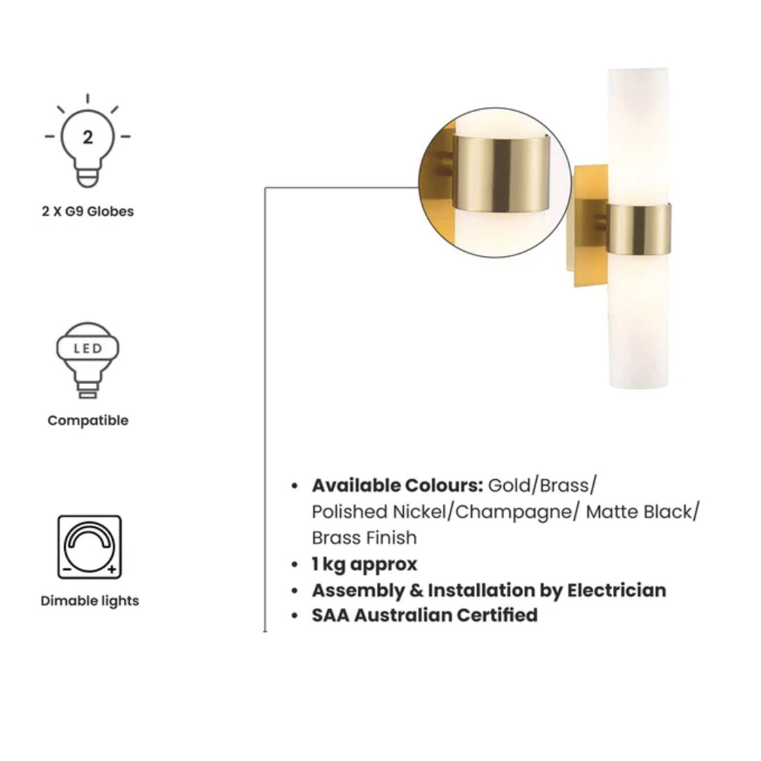 Provincial Collection Wall Sconce - Frosted Glass - Brass Finish - H:25cm