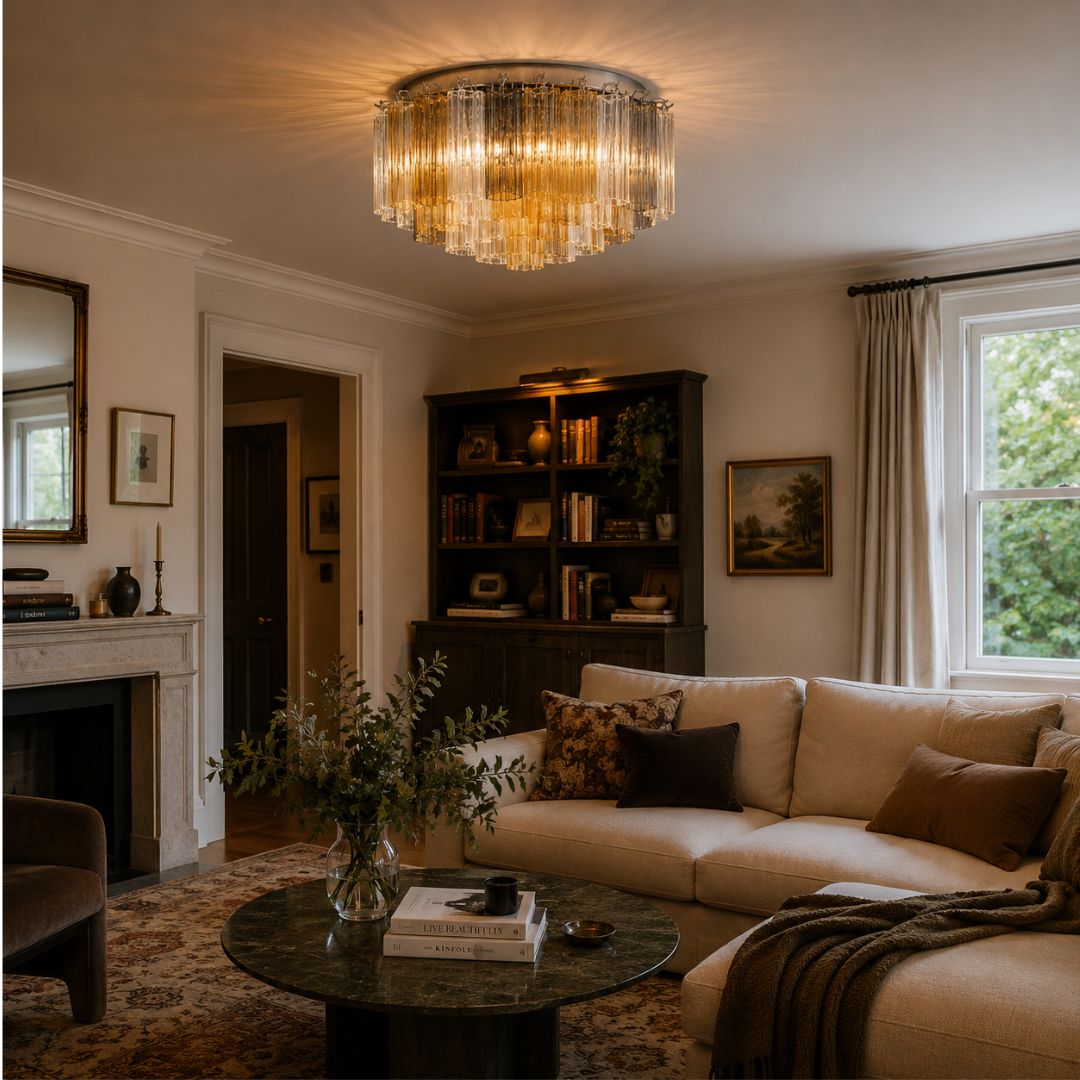 Odelle Collection - Flush Mount Chandelier - Autumn & Chrome - W:56cm