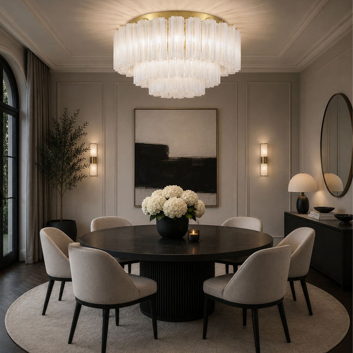 Odelle Collection - Flush Mount Chandelier - White & Satin Brass - W:80cm