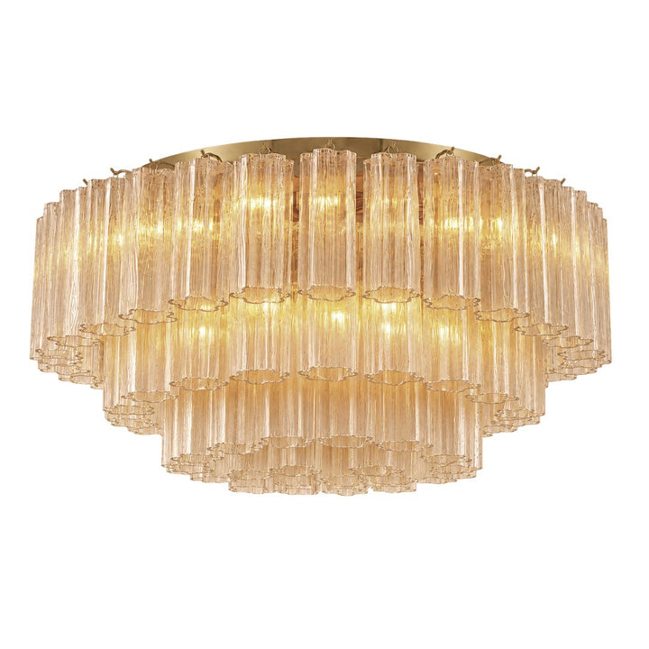 Odelle Collection - Flush Mount Chandelier - Amber & Satin Brass - W:80cm