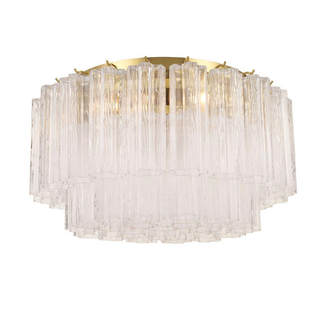 Odelle Collection - Flush Mount Chandelier - Clear & Satin Brass - W:56cm