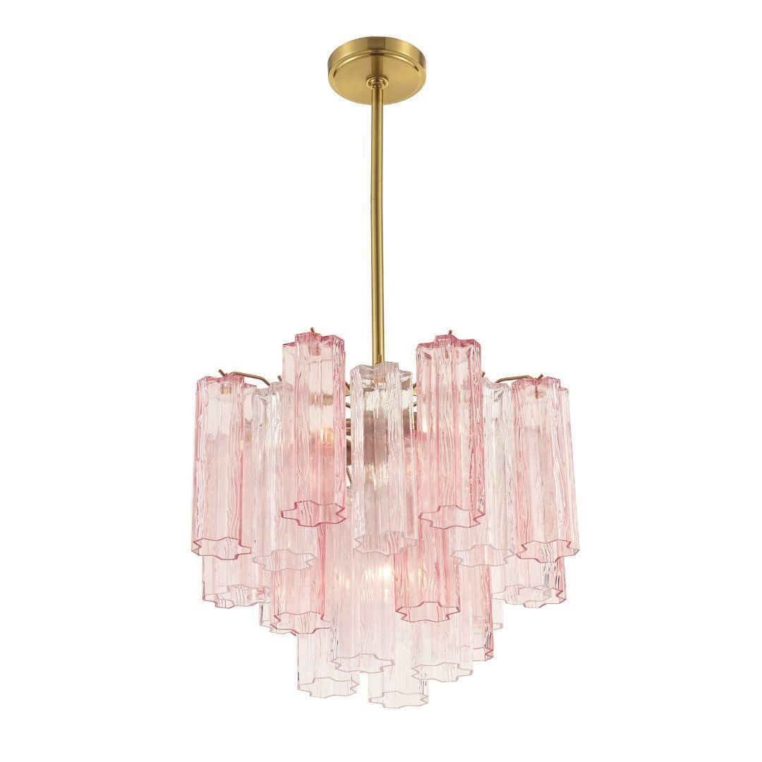 Odelle Collection - Ring Chandelier - Pink & Satin Brass - W:45cm