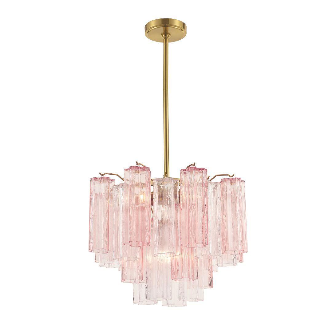 Odelle Collection - Ring Chandelier - Pink & Satin Brass - W:45cm