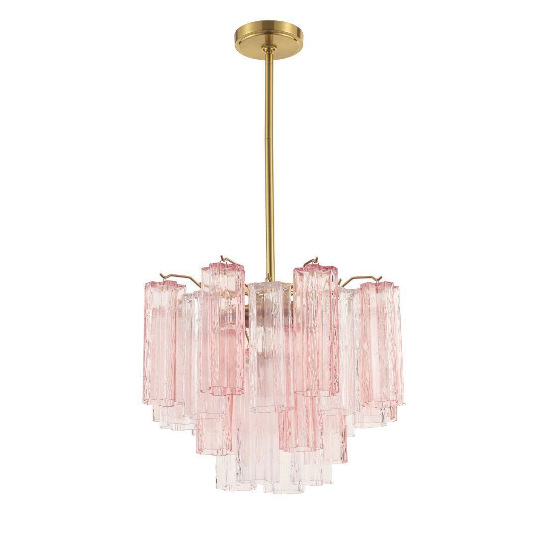 Odelle Collection - Ring Chandelier - Pink & Satin Brass - W:45cm