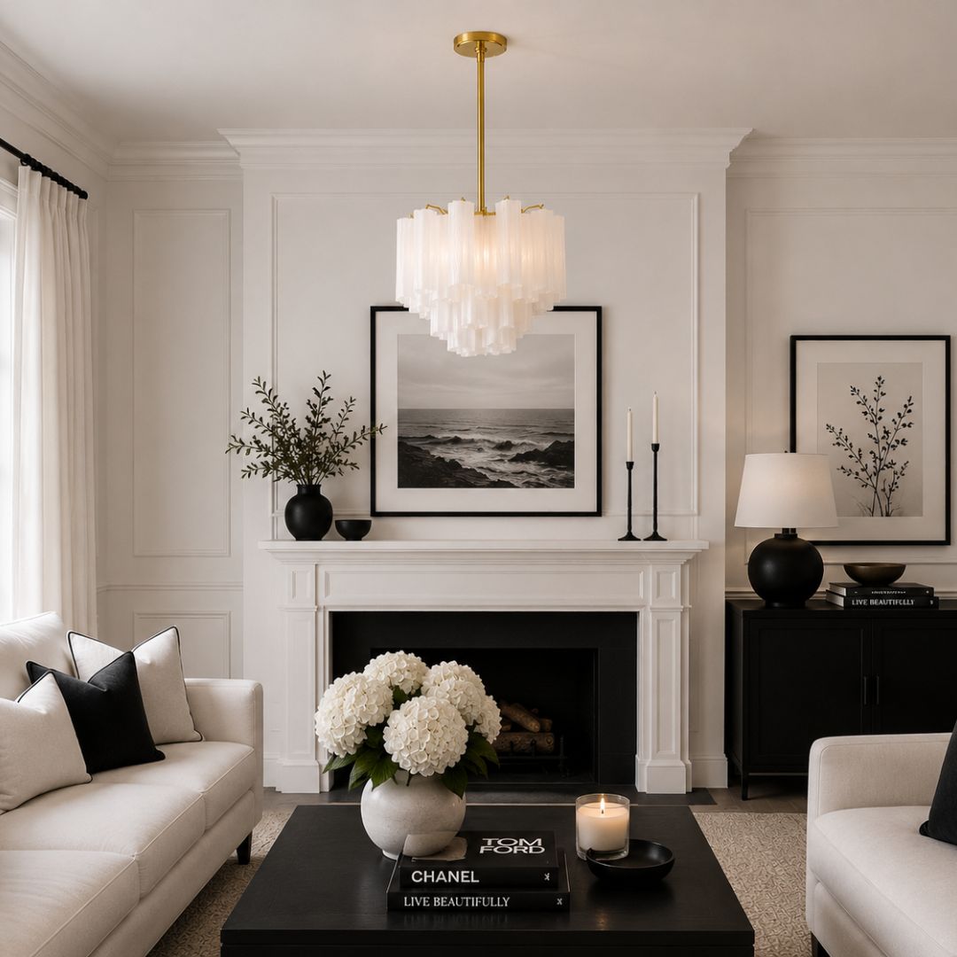 Odelle Collection - Ring Chandelier - White & Satin Brass - W:45cm