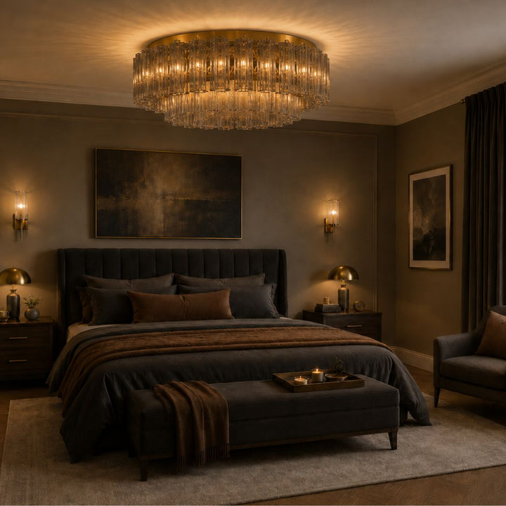 Odelle Collection - Flush Mount Chandelier - Smoke & Satin Brass - W:80cm