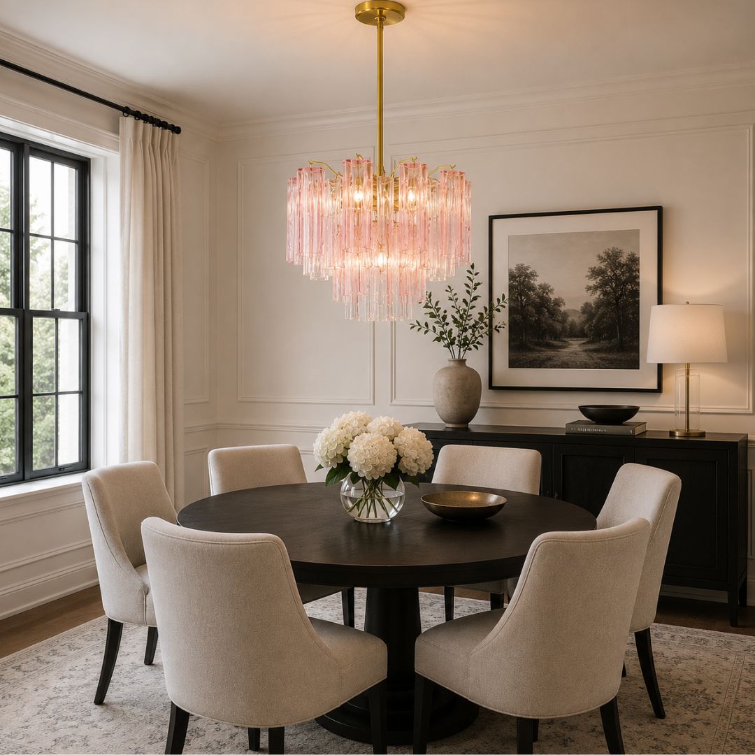 Odelle Collection - Ring Chandelier - Pink & Satin Brass - W:50cm