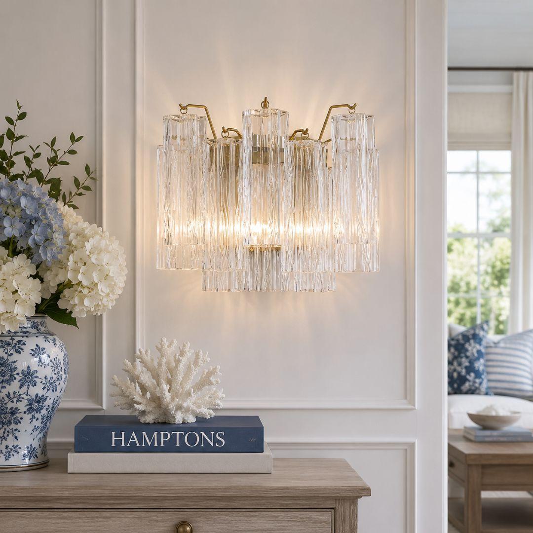 Odelle Collection - Wall Sconce Light - Clear & Satin Brass - W:36cm