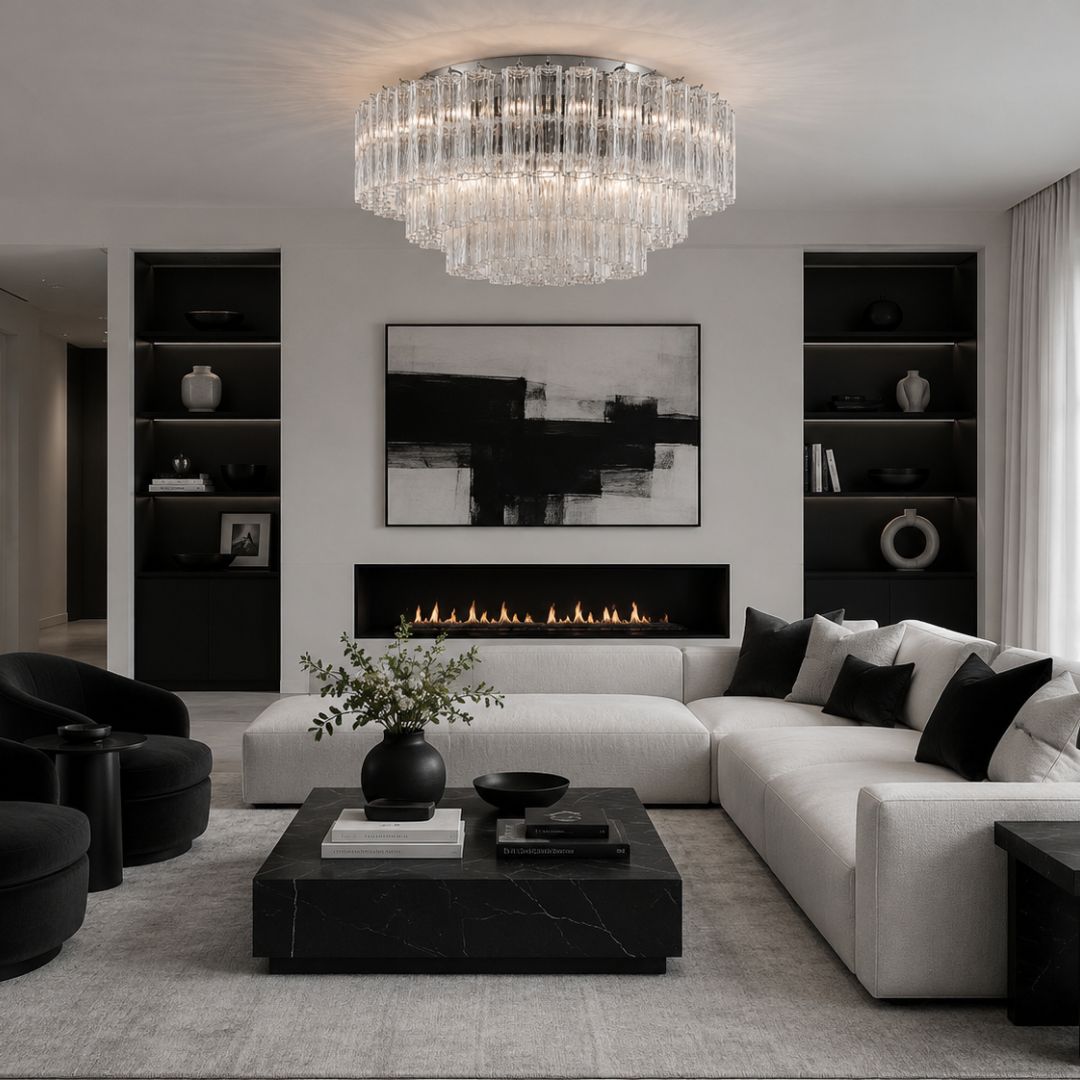 Odelle Collection - Flush Mount Chandelier - Clear & Chrome - W:80cm