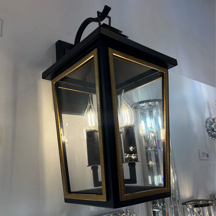 Ollie 3 Lights Outdoor Wall Sconce - Matte Black and Gold