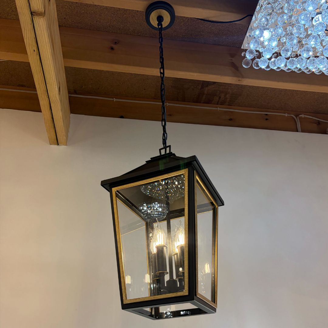 Ollie 4 Lights Outdoor Pendant - Matte Black and Gold