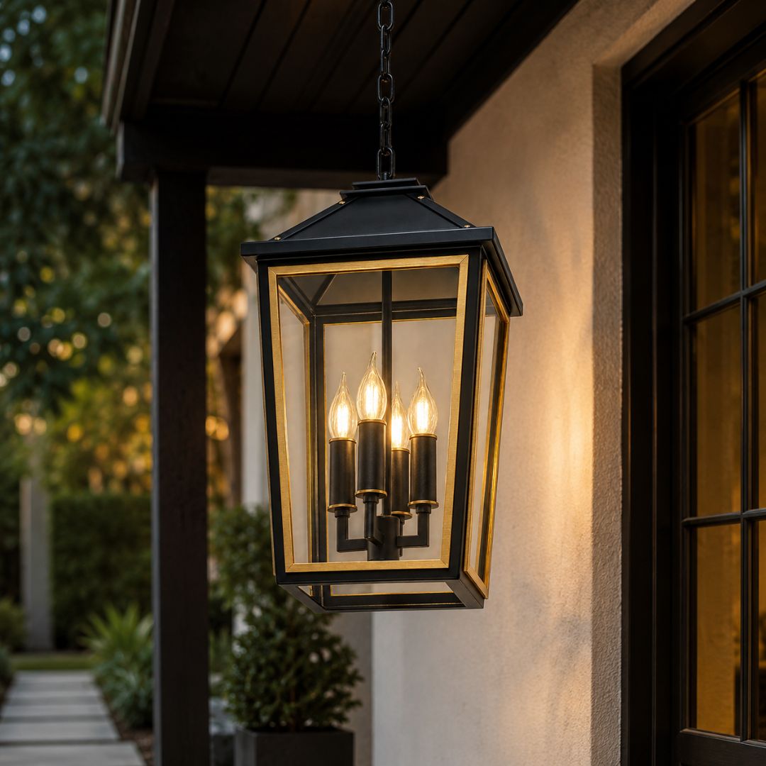 Ollie 4 Lights Outdoor Pendant - Matte Black and Gold