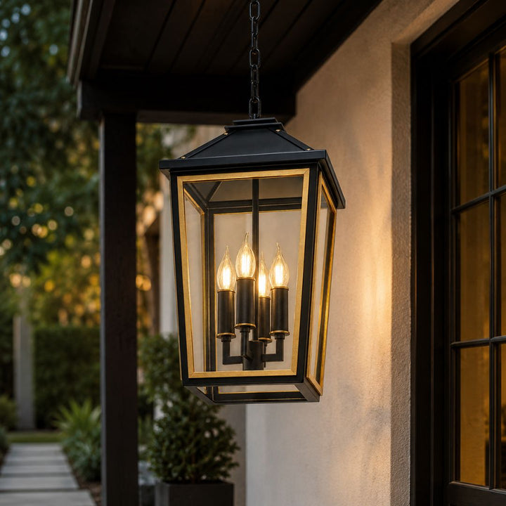 Ollie 4 Lights Outdoor Pendant - Matte Black and Gold