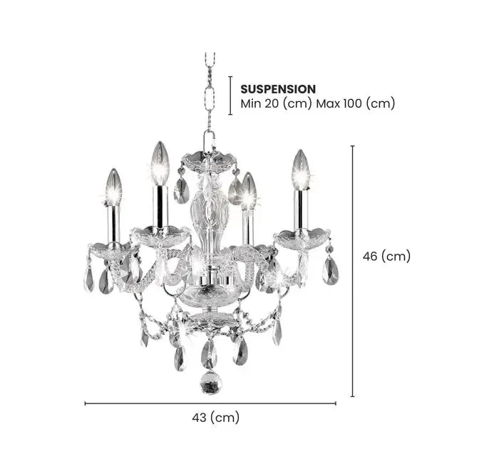 Le Boheme 4 Arm Crystal Chandelier- CHROME