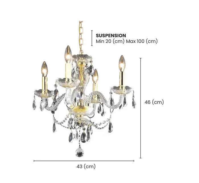 Le Boheme 4 Arm Crystal Chandelier- GOLD