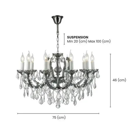 Maria Theresa Crystal Chandelier Grande 10 Light - Smoke Nickel & Clear Crystal