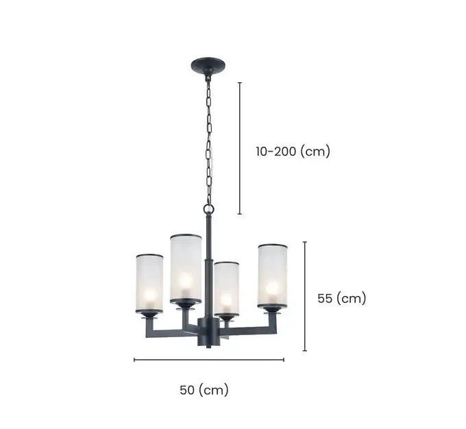 Provincial Collection - 4 Light Chandelier - Frosted Glass - Matte Black