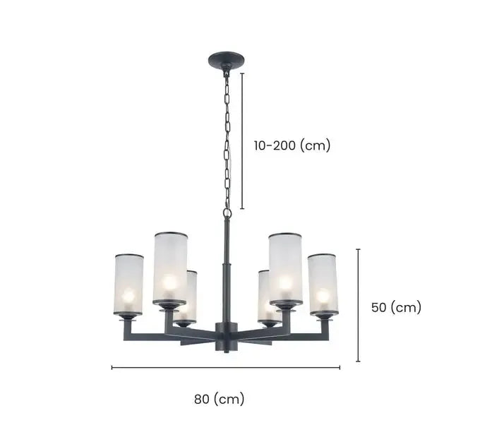 Provincial Collection - 6 Light Chandelier - Frosted Glass - Matte Black