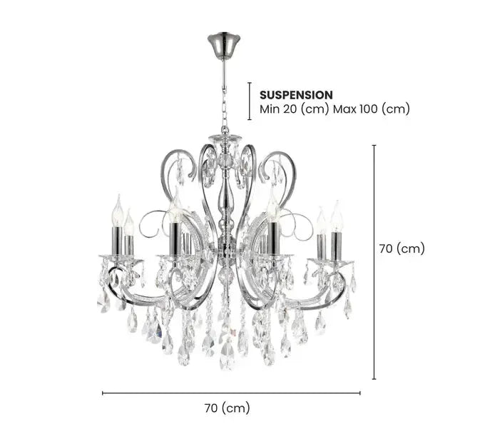 NewYork Princess 8 Arm Chandelier -Chrome -W:70cm