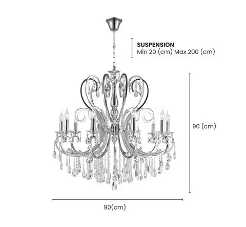 NewYork Princess 10 Arm Chandelier - Chrome -W:90cm
