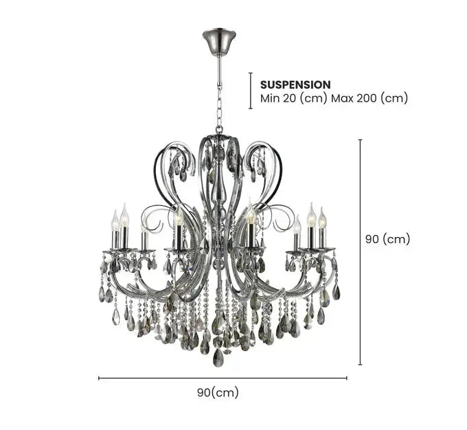 NewYork Princess 10 Arm Chandelier - SMOKE - W:90cm