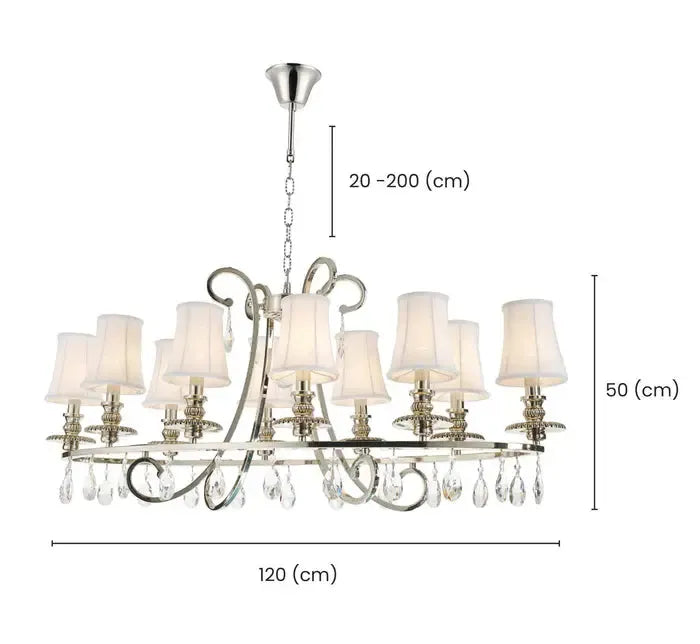 NewYork - Hampton  Oval  10 Arm Chandelier - Nickel Plated - W:120cm