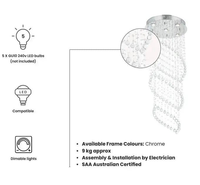 Contemporary Triple Leaf LED Chandelier with LED Lighting – 50cm x 120cm - Chrome