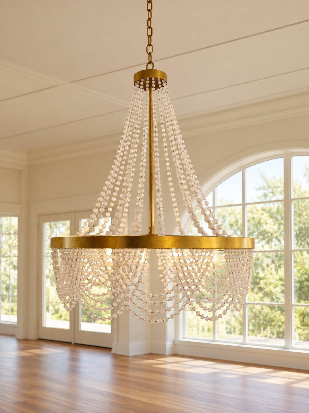 Perla Collection - Antique Gold Chandelier - Frosted Glass Beads