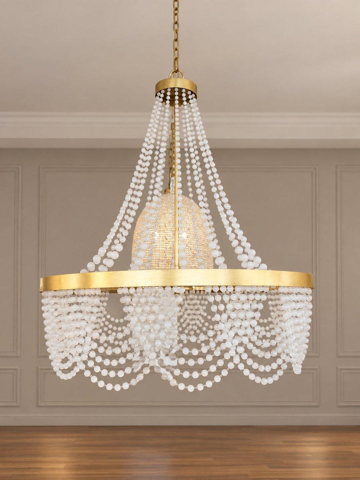 Perla Collection - Antique Gold Chandelier - Frosted Glass Beads