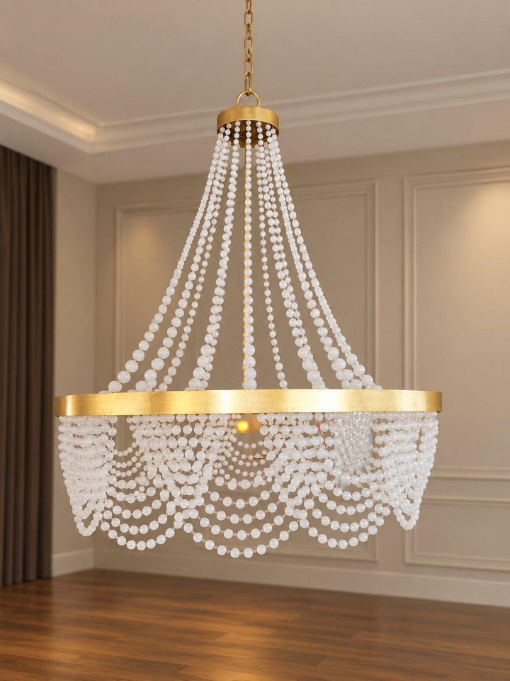 Perla Collection - Antique Gold Chandelier - Frosted Glass Beads