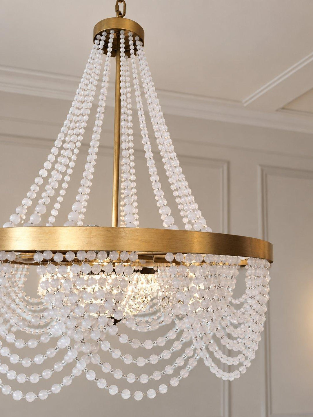 Perla Collection - Antique Gold Chandelier - Frosted Glass Beads
