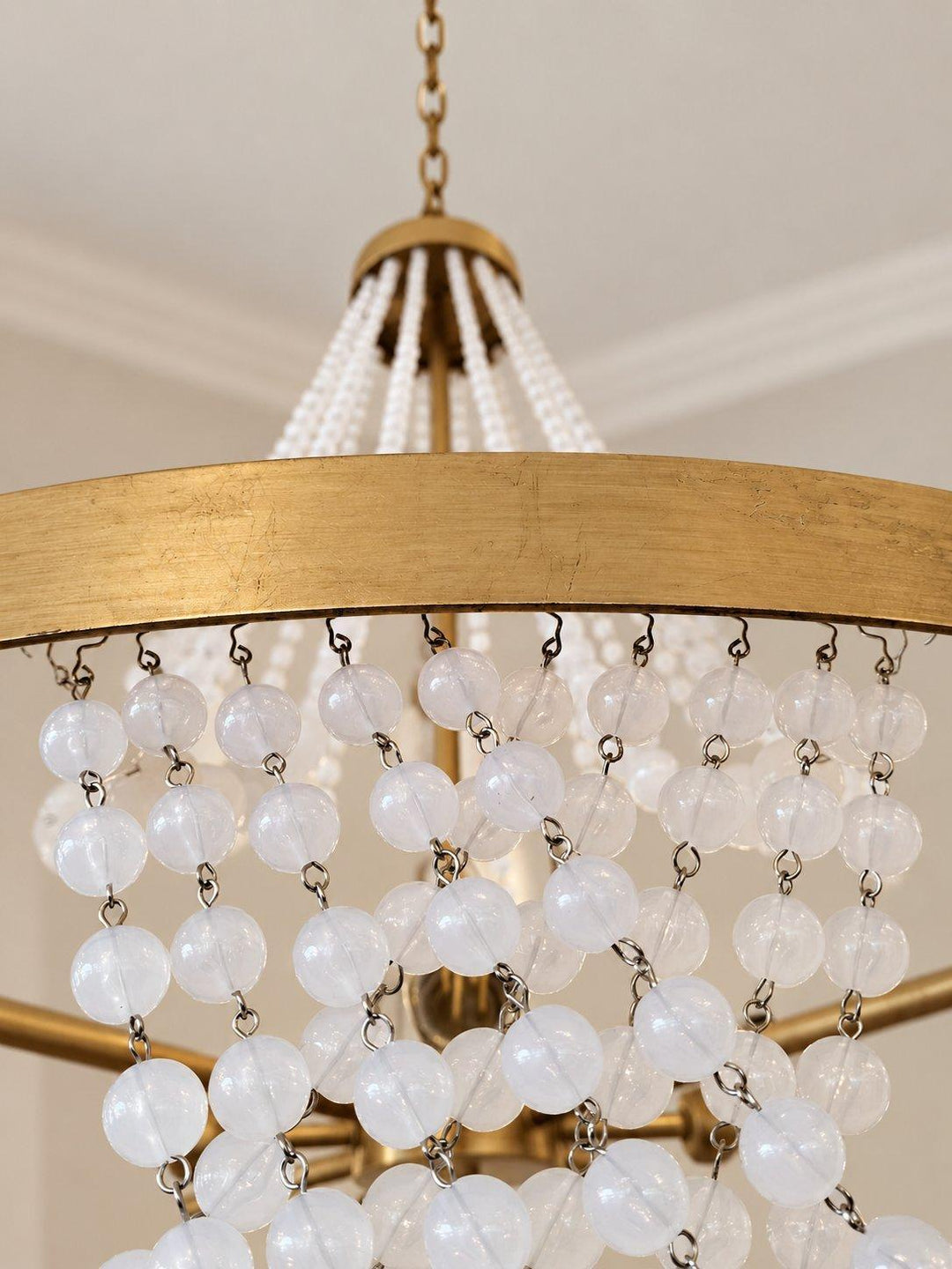 Perla Collection - Antique Gold Chandelier - Frosted Glass Beads