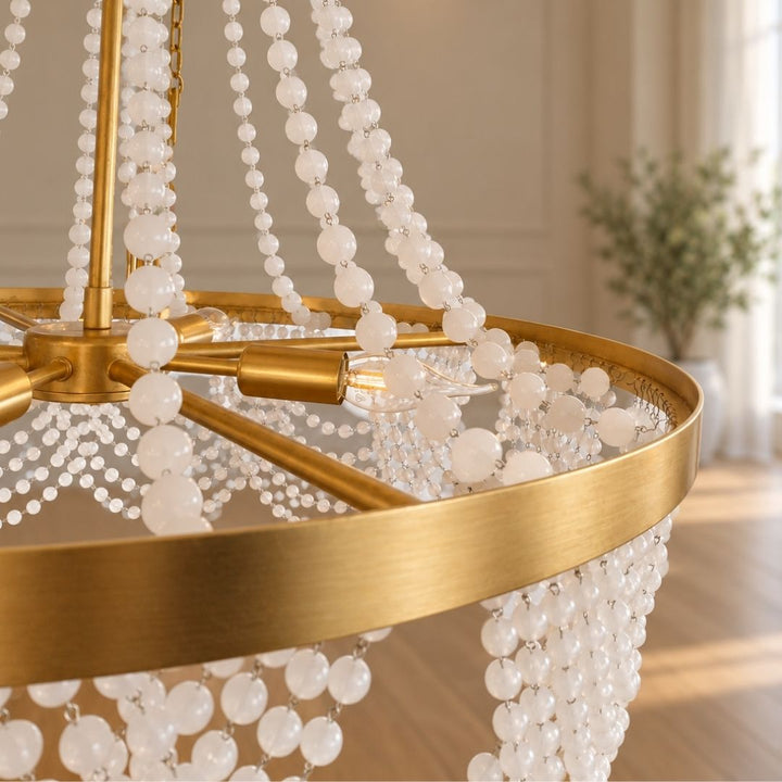 Perla Collection - Antique Gold Chandelier - Frosted Glass Beads