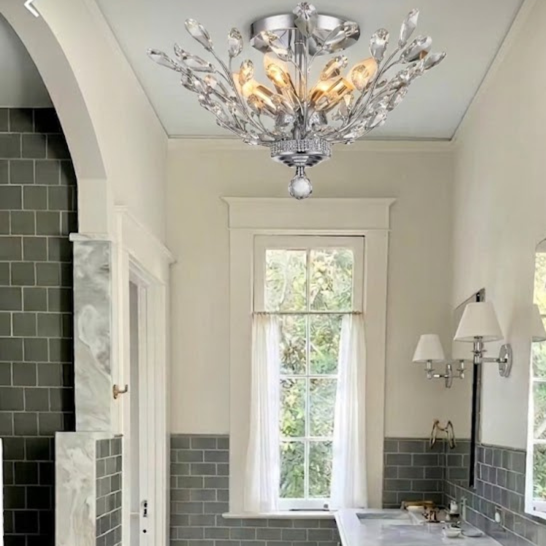 Willow Contemporary Leaf Flush Mount Chandelier- W:50cm H:28cm - Chrome